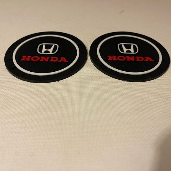 Honda logo car cup Coasters in black, white and red Set of 2 NWT - Picture 3 of 4